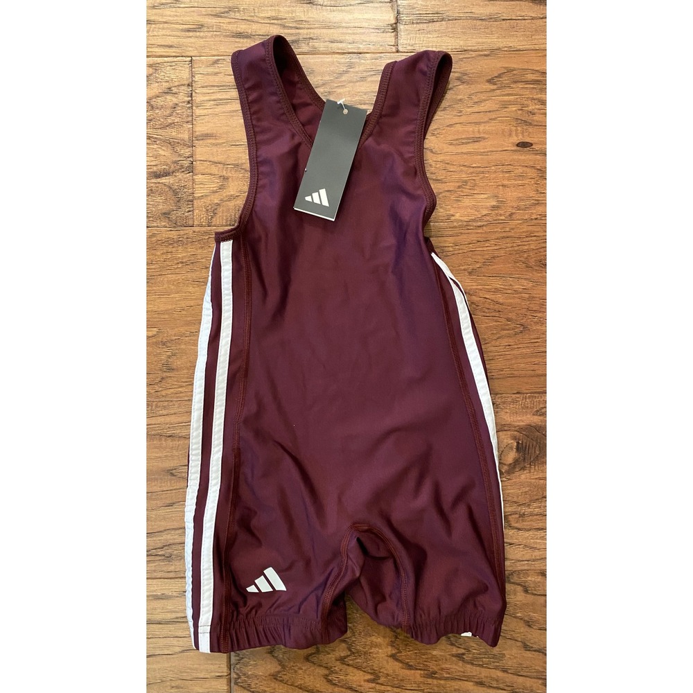 Adidas‎ Youth Wrestling Singlet Maroon Burgundy White 3-Stripe AS102SY Sz YS NEW